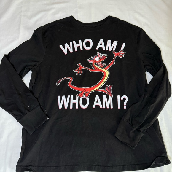 Disney Mulan Mushu Black Long Sleeve Tee Shirt Size Large Front Back Graphics - Picture 1 of 6